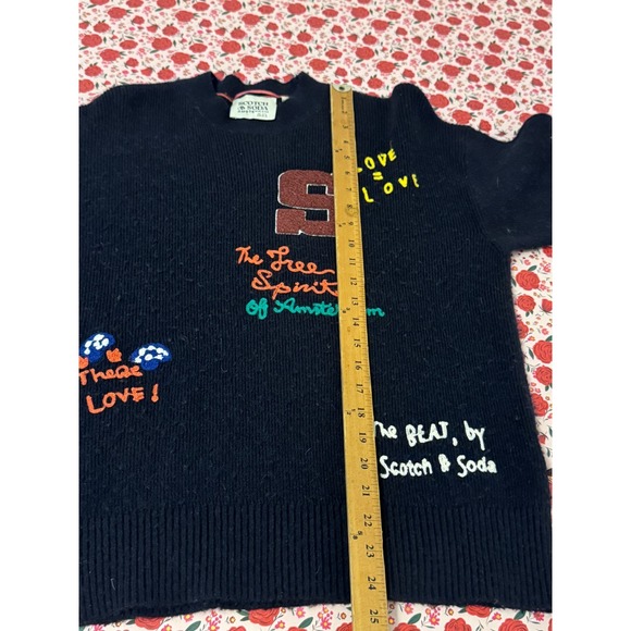 Scotch & Soda Amsterdam Embroidered Wool Alpaca Blend Sweater Navy Blue Small c3 - Picture 7 of 7